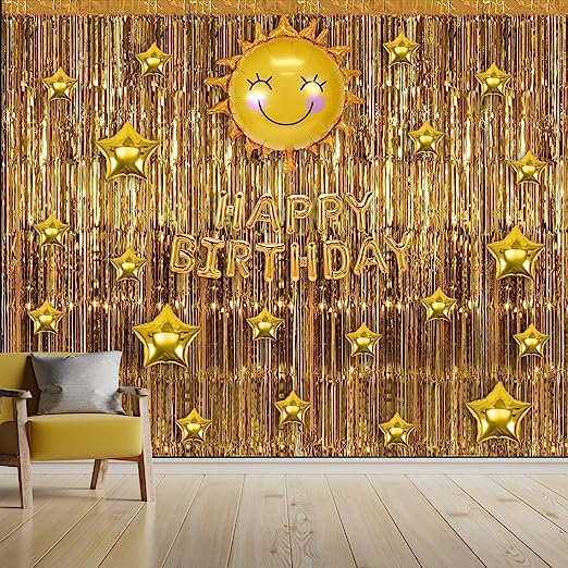 Gold fringe foil curtain birthday decoration