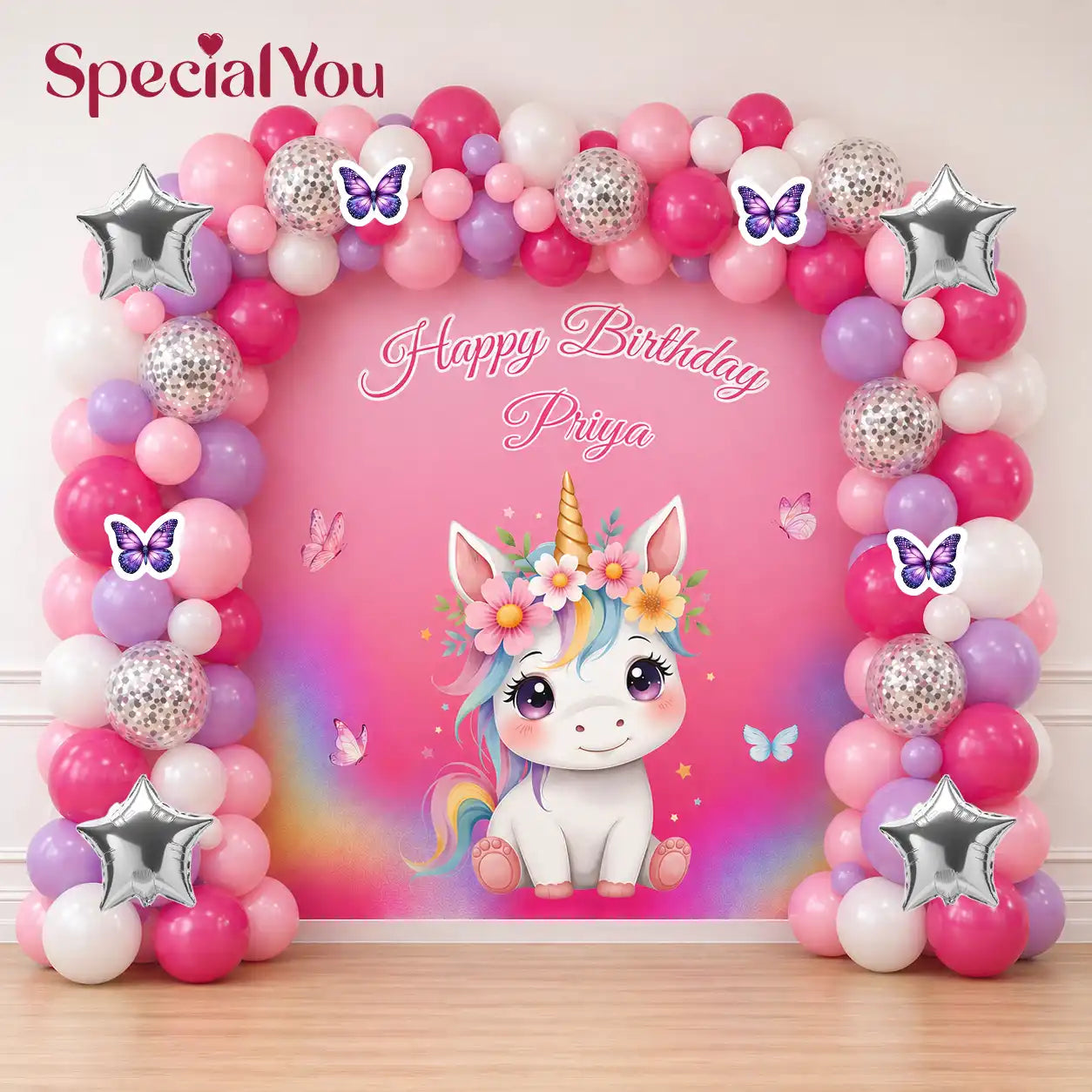 Pink Unicorn Theme Balloon Arch Birthday Decor