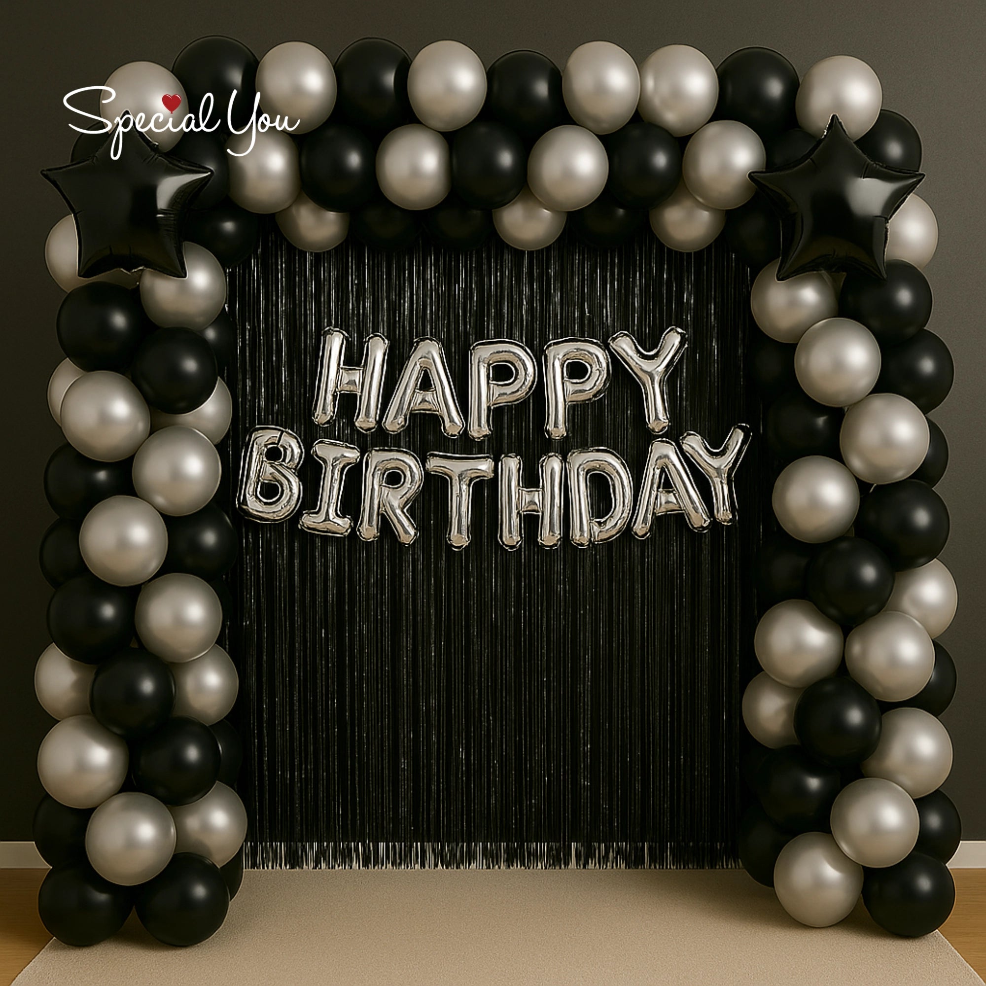 Elegant Black & Silver Birthday Balloon Decor