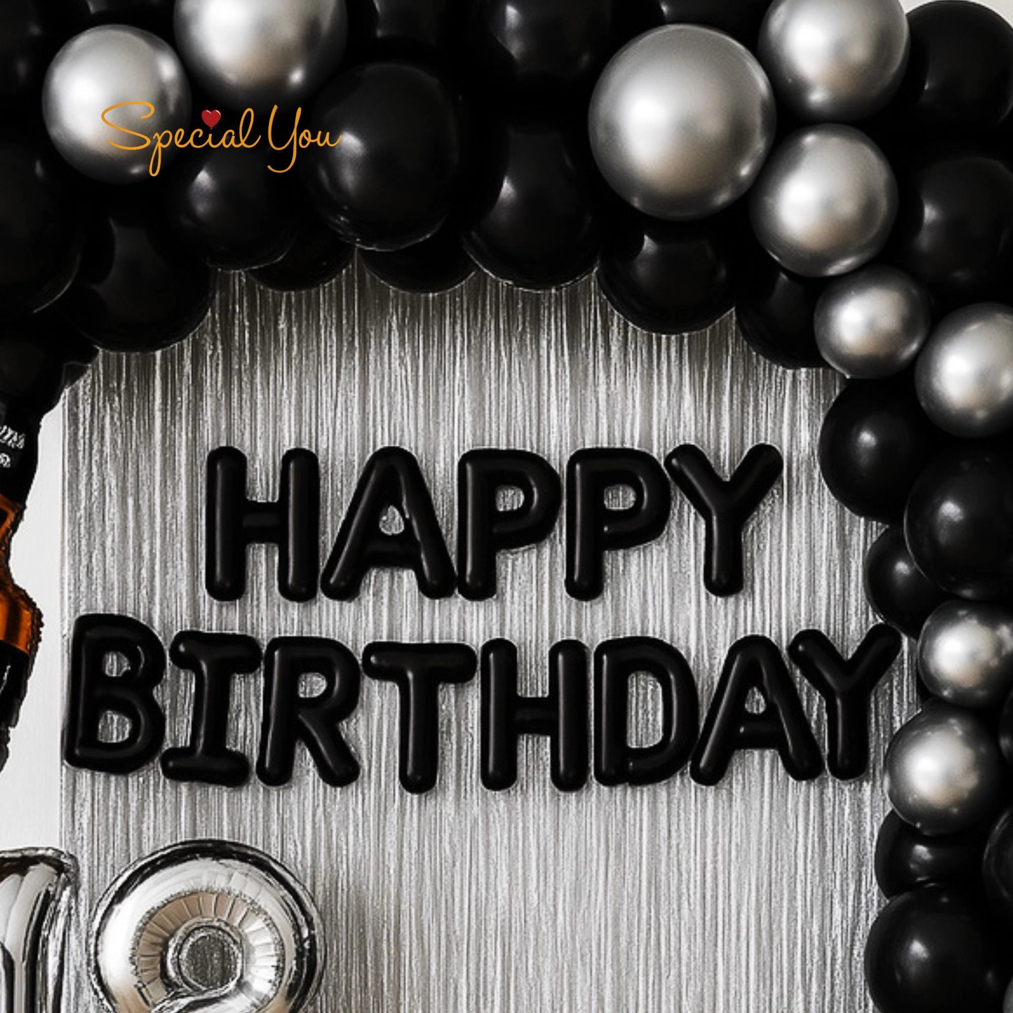 18th Birthday Black & Silver Decor with Bottle Arch