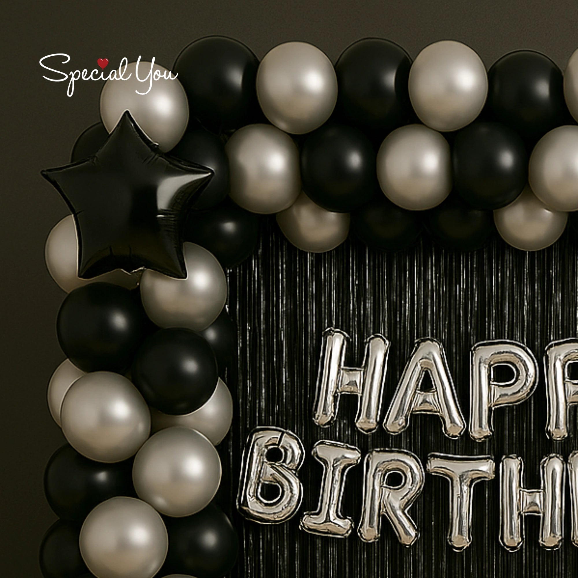 Elegant Black & Silver Birthday Balloon Decor
