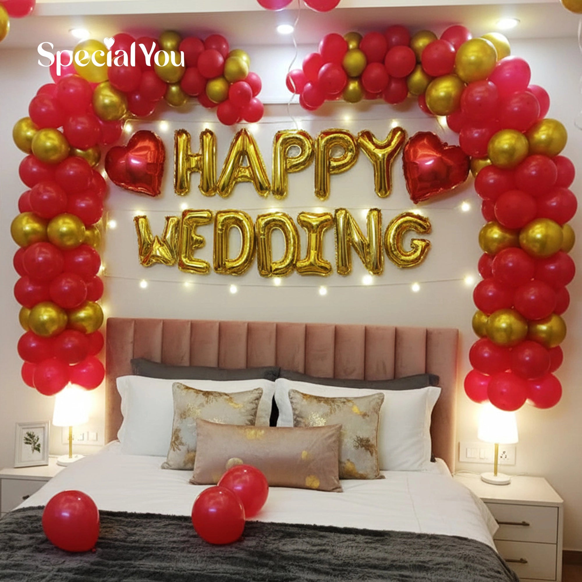 Red & Gold Wedding Room Decoration